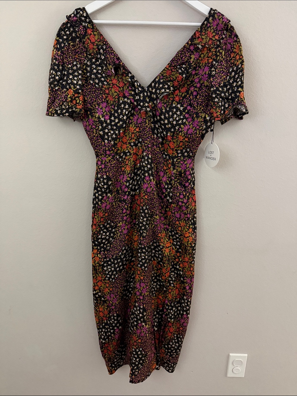 Lost + Wander Black Floral Midi Dress